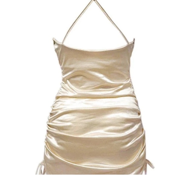 Hot! Designer Leau Ruched adjustable length Mini Midi Satin Party Cocktail Dress - Picture 4 of 5